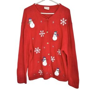 Vintage Crystal Kobe Christmas Cardigan‎ Sweater Large Grandma Holiday Embroider
